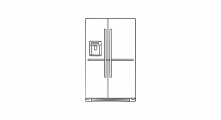Simple black and white line drawing of a modern refrigerator.