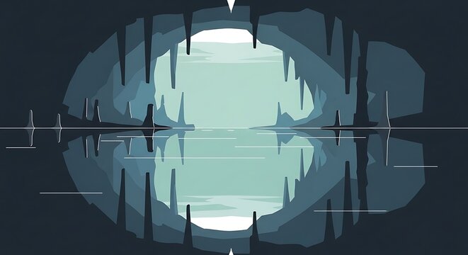 Abstract Blue and Green Cave Reflection with Moon. - Powered by Adobe