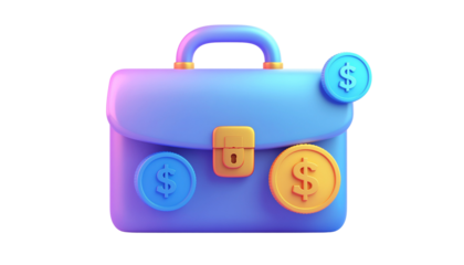 3D Rendered Blue Briefcase with Golden Coins, Business Finance Icon, PNG