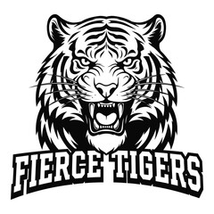 Fierce Tiger Graphic Illustration Black and White Mascot Design Element