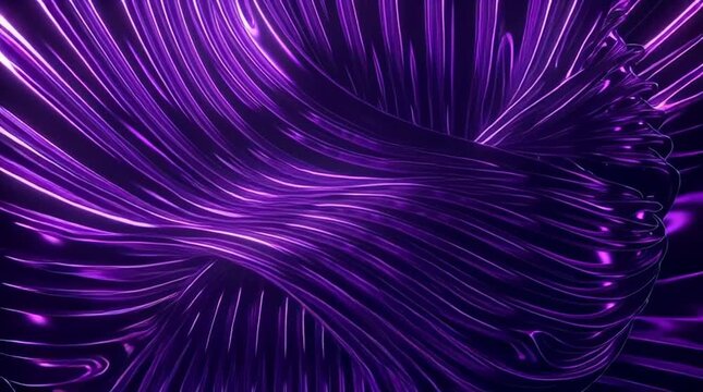 a metallic neon purple sphere continuously unfolding like digital cloth in a dark virtual space, ultra smooth