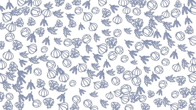 A detailed seamless botanical pattern featuring intricate blue floral and leaf illustrations, perfect for craft projects, textiles, wallpapers, and decorative backgrounds.