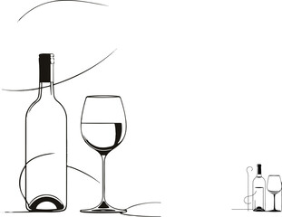 Minimal wine bottle and glass outline 10