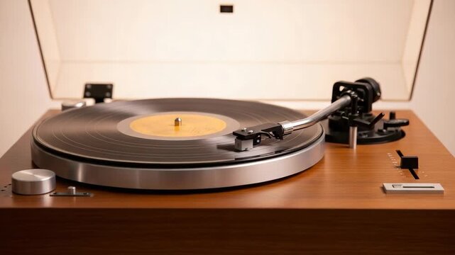 Vintage record player audio technology playing vinyl record music sound retro vintage entertainment nostalgia warm analog feel classic ambiance