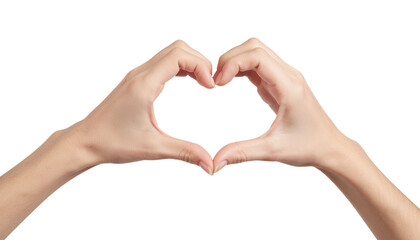 Obraz premium Isolated hands forming a heart symbol against a pristine white background, a clear png ideal for expressing love, care, and deep affection visually