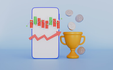 Mobile phone financial information and investment funds concept 3d illustration
