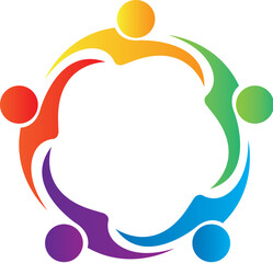 Teamwork Logo, Community Circle, Diversity Vector, People Holding Hands, Unity Symbol, Colorful Group, Cooperation Icon, Abstract Partnership, Rainbow Team, Social Network