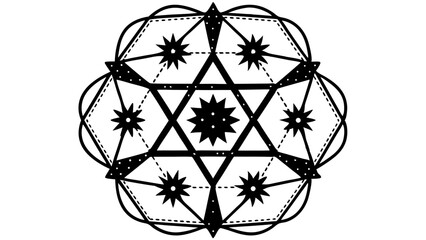 Vector Intricate monoline design featuring star pattern woven into geometric shape, evoking harmony