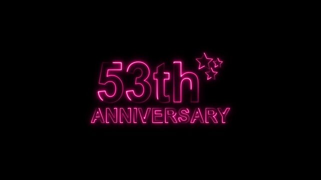 Celebrate 53th anniversary with glowing pink neon text and sparkling stars on a black backdrop, perfect for invitations, cards, and social media posts, evoking joy and milestone achievement
