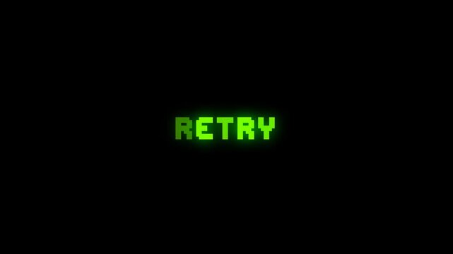 Retry Pixel Text. Retro Game Restart Prompt Animation