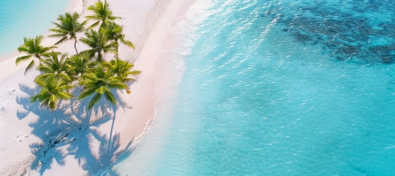 Breathtaking aerial view of a small tropical island surrounded by crystal clear turquoise waters