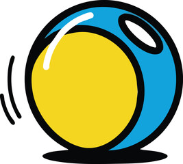 Blue And Yellow Sphere Cartoon Style With Black Outline And Shadow