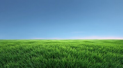 Fototapeta premium Vibrant Green Grass Landscape Under Clear Blue Sky Capturing the Essence of Nature in a Serene and Peaceful Outdoor Environment