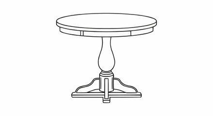 Elegant Pedestal Dining Table Line Art Illustration.