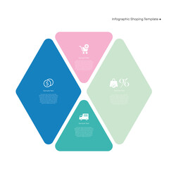 Infographic showing 4 steps on how to shop, including icons and illustrations. Vector EPS.