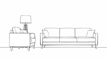 Minimalist Living Room Furniture Sketch with Sofa and Armchair.