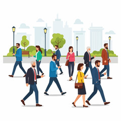 Diverse group of people walking in a city street scene.