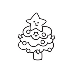 Cute Kawaii Doodle Christmas Tree with Star Topper Vector