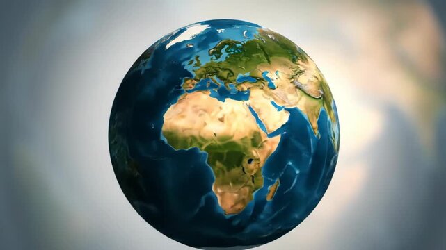 Vivid 3D rendering planet Earth, globe showcasing continents, oceans, sea, evoking wonder, global connection, awe about our world, hemisphere