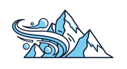 Stylized blue mountain range emblem with wind blowing freely design