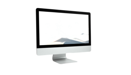 Sleek silver computer with blank screen, facing right, black background