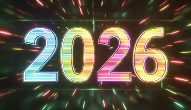 2026 colored text with a vibrant laser vintage retro futuristic typography glowing neon style for modern digital artwork and creative graphic design