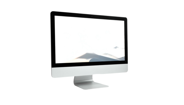 Sleek silver computer with blank screen, facing right, black background - Powered by Adobe