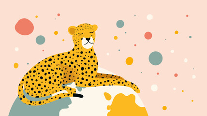 A flat design with a cheerful cheetah, globe, and text space for awareness campaigns.