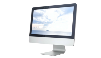 All-in-one computer displaying island/sky on its screen