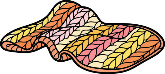 Abstract Woven Fabric Pattern in Warm Autumn Colors With Black Outline