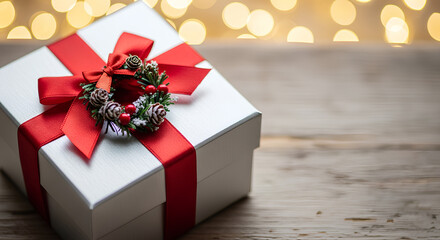 Give joy with this elegantly wrapped present featuring a festive wreath and bright bow