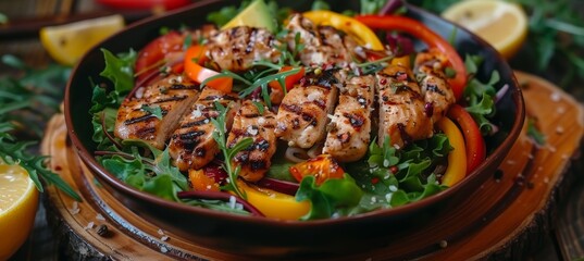 Colorful fresh salad with grilled chicken and avocado a vibrant healthy meal perspective