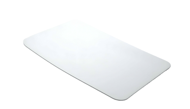 White rectangular tile with rounded corners on a black surface