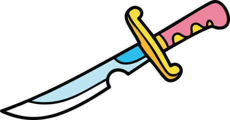 Decorative Dagger with Pink and Yellow Handle and Blue Blade on White Background