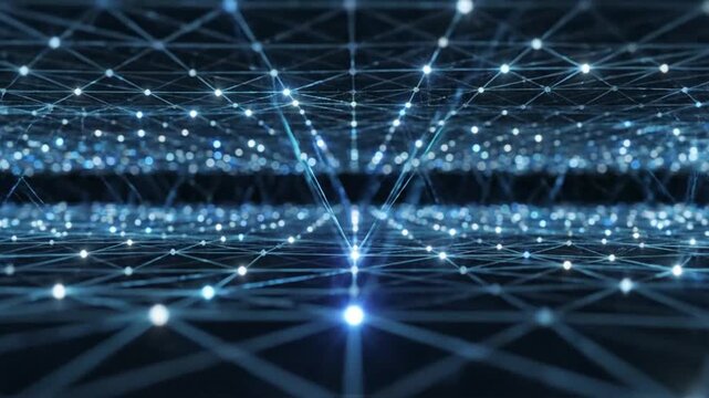 Dynamic digital network animation connecting nodes and data, perfect for technology and futuristic concepts, creating a sense of progress and innovation