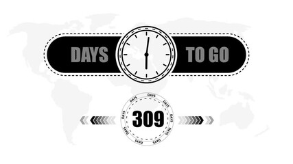 309 Days to go countdown timer icon.Minimal countdown timer animation days to go.Count time display with numbers sale, label button ,promotion clock sign business concept.