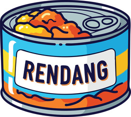 Cartoon Style Rendang Can With Blue Yellow Band And Detailed Label
