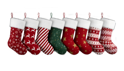 Christmas Decorative Stockings Hanging Isolated on transparent Background