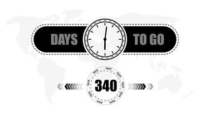 340 Days to go countdown timer icon.Minimal countdown timer animation days to go.Count time display with numbers sale, label button ,promotion clock sign business concept.