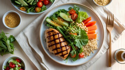Nutritious high-value lunch plate - Healthy Lifestyle showcasing vibrant balanced ingredients arranged beautifully to inspire mindful eating habits and support daily wellness goals