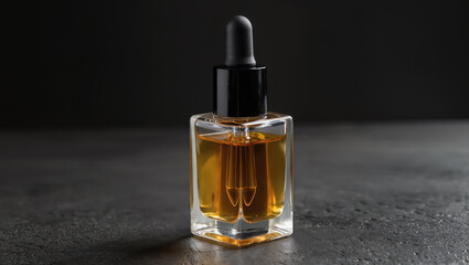 Elegant amber serum bottle with dropper for luxurious skincare and aromatherapy blends, ideal for beauty brands and wellness campaigns