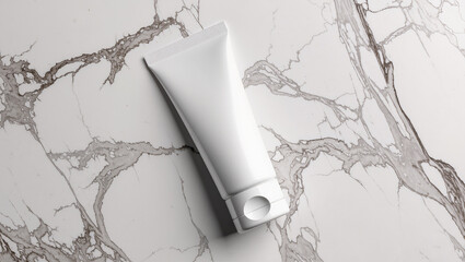 Elegant blank white tube for beauty product mockups on stylish marble background, perfect for skincare and cosmetic branding campaigns