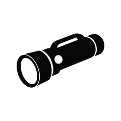 Black silhouette of a classic flashlight on a white background