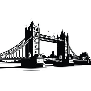 Iconic tower bridge silhouette against white background in london