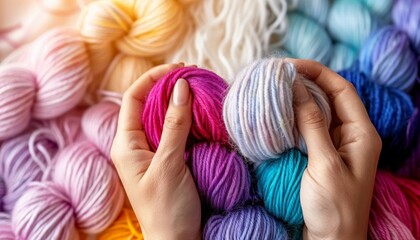 Close up of hands knitting with vibrant yarn  a cozy and creative lifestyle experience