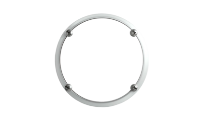 White ring with four silver spheres on a black background