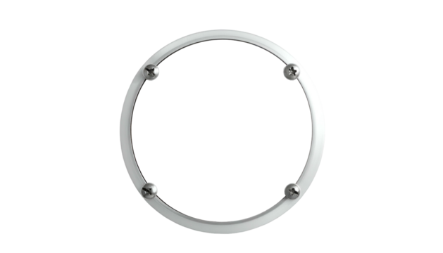 White ring with four silver spheres on a black background