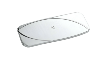 Sleek, silver oblong object with a subtle curve, glossy