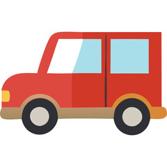 Red Compact SUV Car Vehicle Side View Simple Flat Design With Transparent Background and Blue Sky Windows Isolated On White