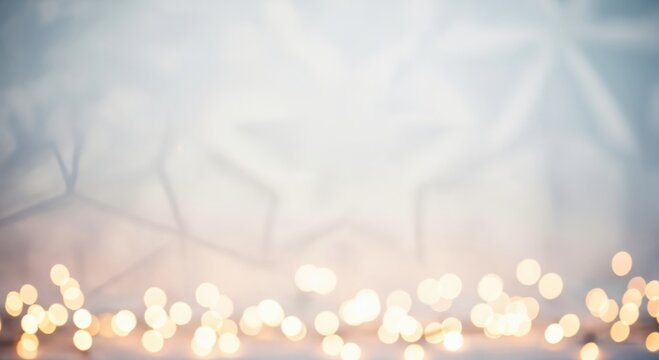 Blurred festive background featuring warm golden bokeh lights at the bottom and subtle star patterns in soft blue hues. - Powered by Adobe